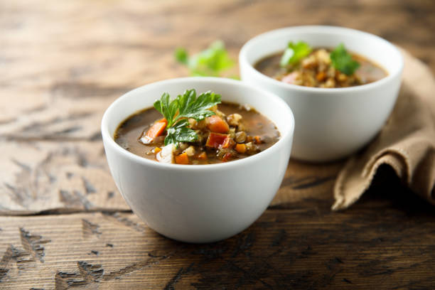Traditional homemade lentil soup with vegetables